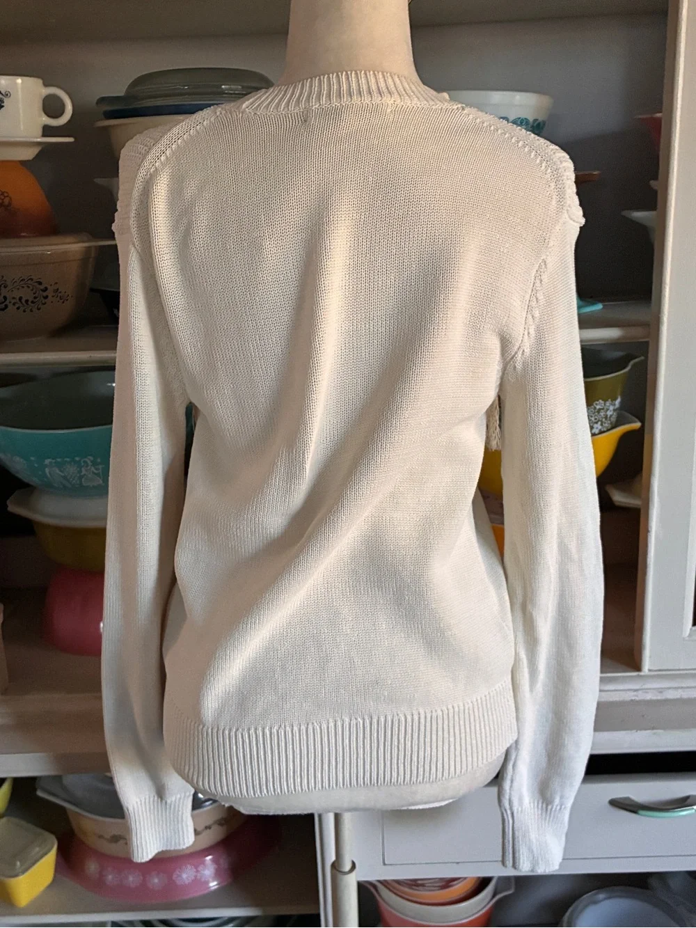Pearl by Lela Rose Cream Fringe Macrame Knit Sweater - Size XS